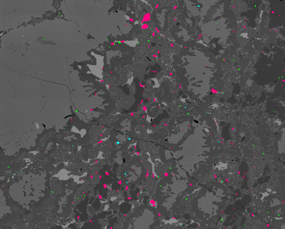 AMICS Image of accessory minerals over BSE underlay