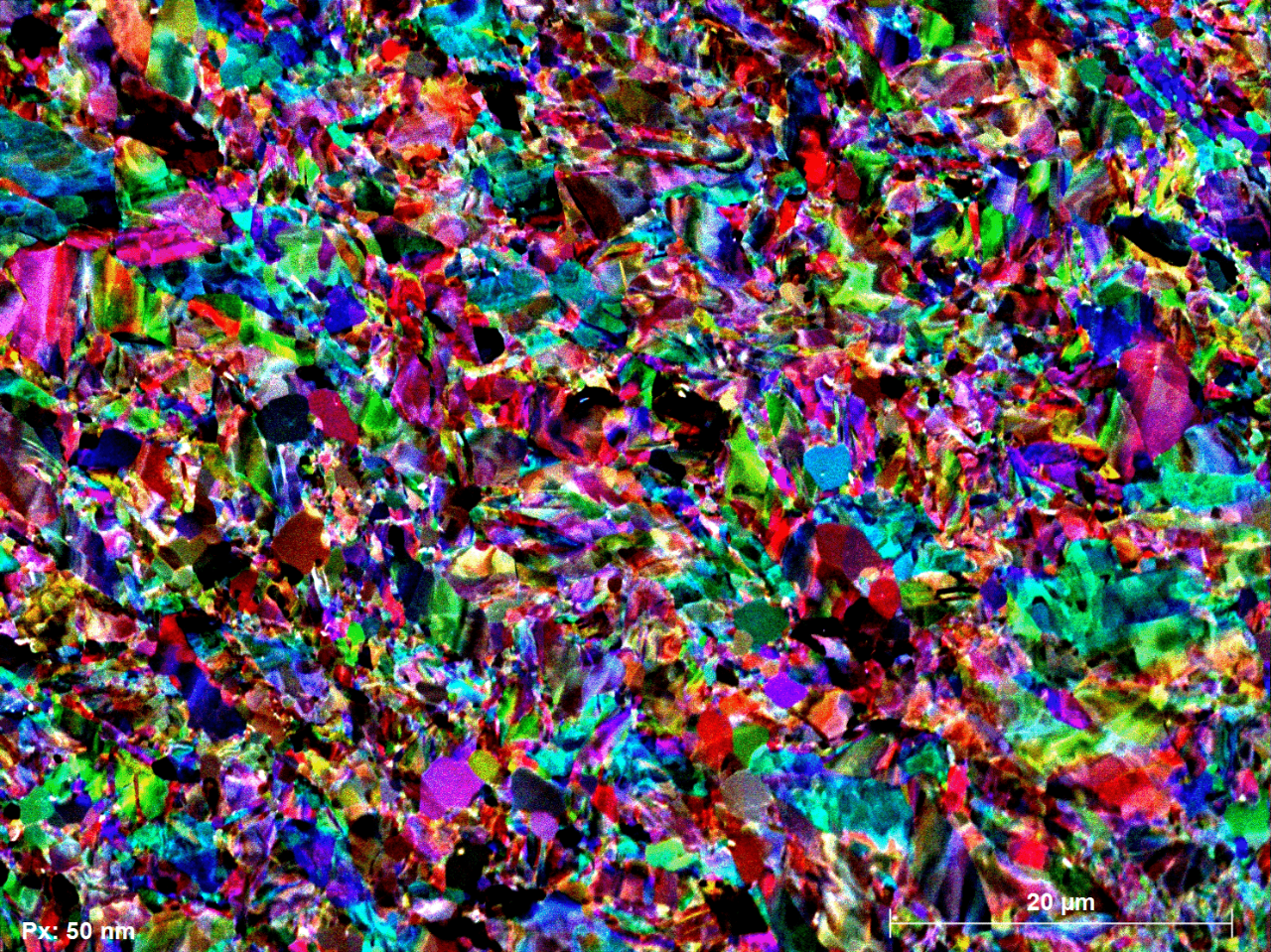 Bruker ARGUS color-coded orientation contrast image of zirconium
