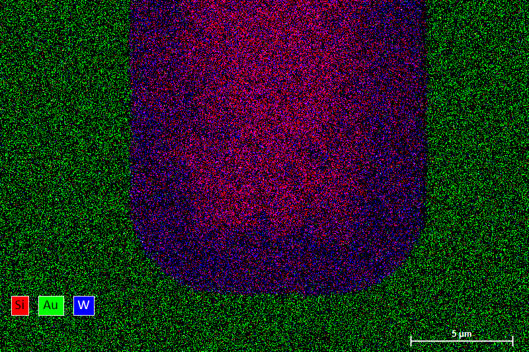 Elemental map without automatic peak deconvolution of silicon and tungsten wafer etching residues