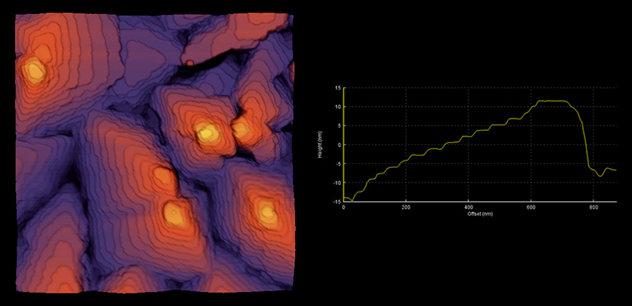 AFM image and force curve of pentacene layers on silicon