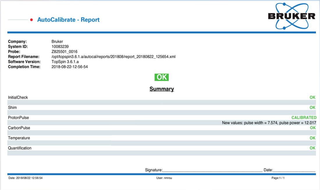 NMR Spectrometer Automated Calibration Calibration software Bruker