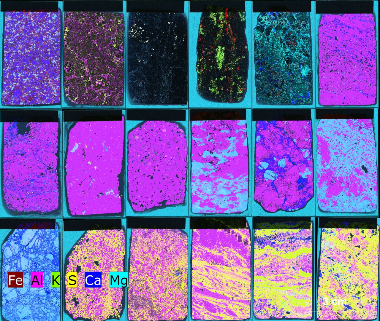 multi-element image of 18 thin sections