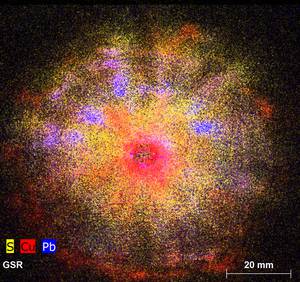 Element map of gunshot residue - micro-XRF in Forensics