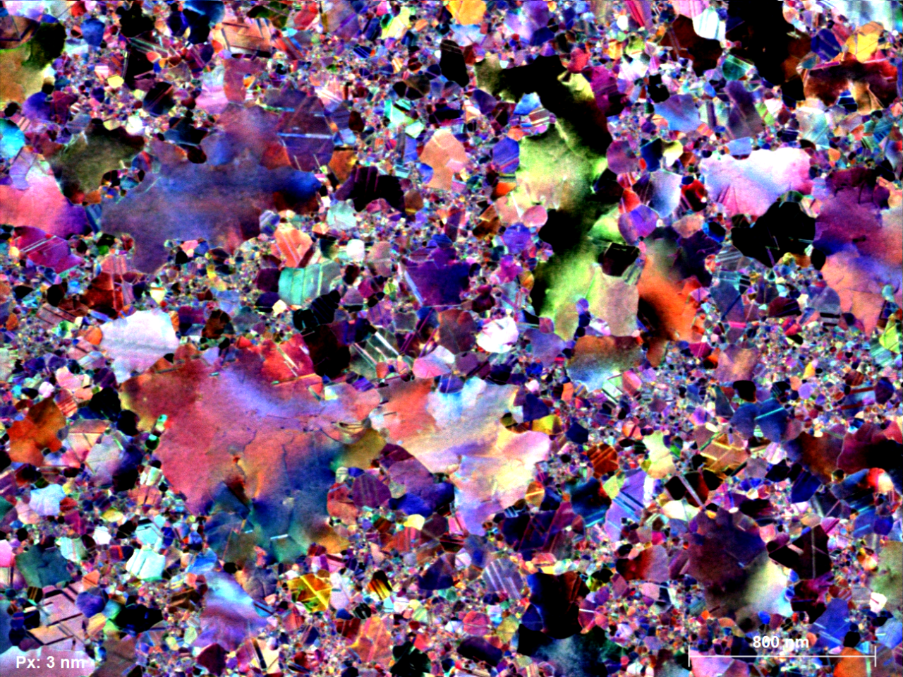 Au 박막의 색코딩 된 다크 필드 이미지