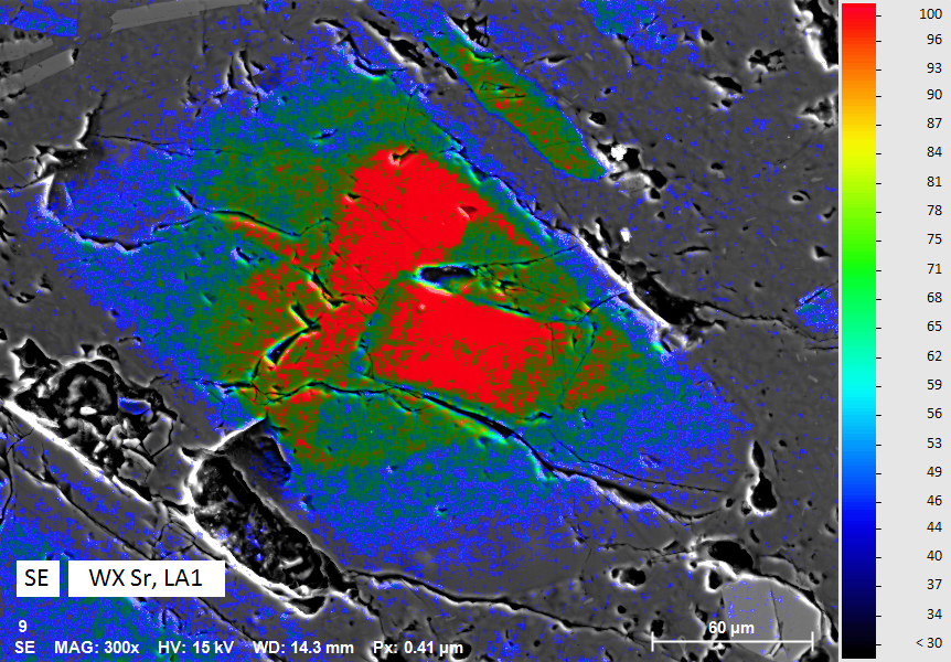 Sr용 X선 요소 분포 맵 - 플라지오클라제의 미량 요소
