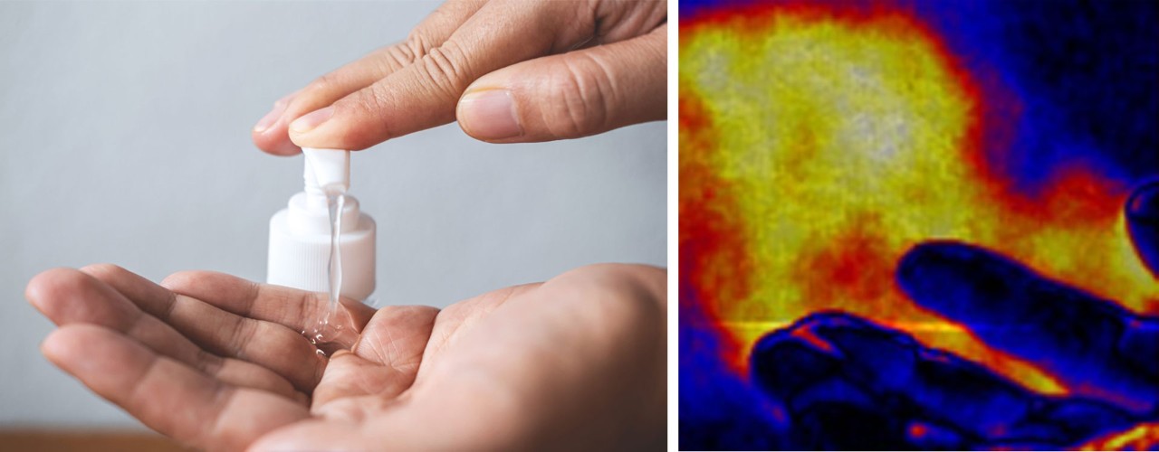 Identification of ethanol evaporated from disinfection gel (right: signal-to-noise ratio image of ethanol cloud).