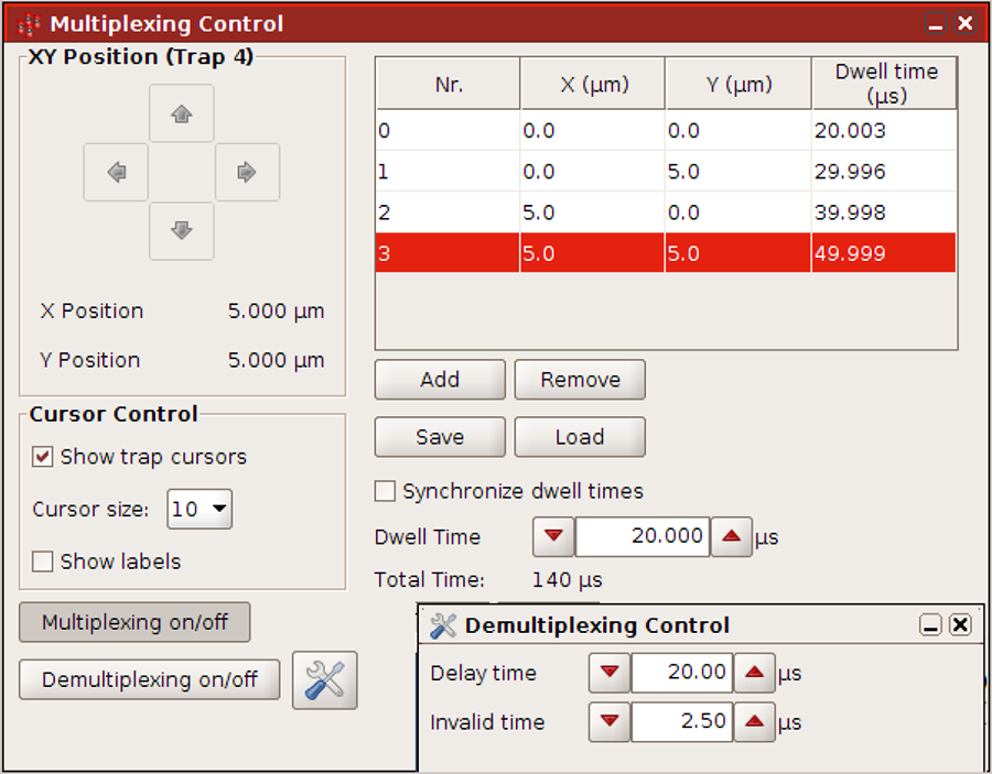 NanoTracker™ 2 control panel for setting up and managing multiple parallel optical traps with time-sharing.