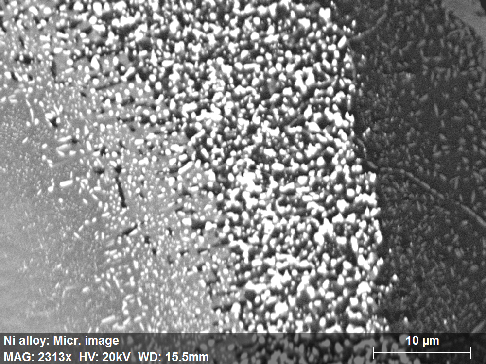 Phase contrast in a cross-section BSE image of the thermal barrier coating on a turbine blade