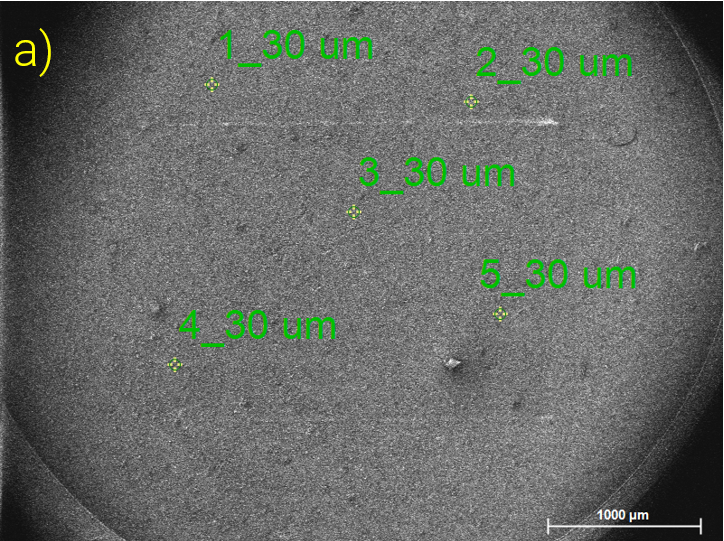 SEM image showing the size of measurement area for SEM XRF using a smaller spot size. 