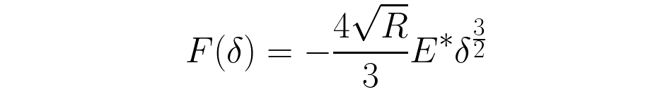 Image of equation relates force F anad indentation depth δ.