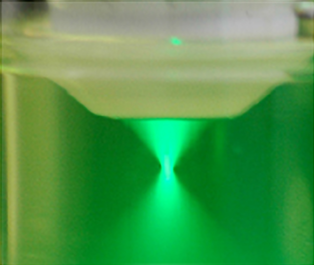 Characteristics of laser beam at the sample depend on optical elements engaged in point-photoactivation module.