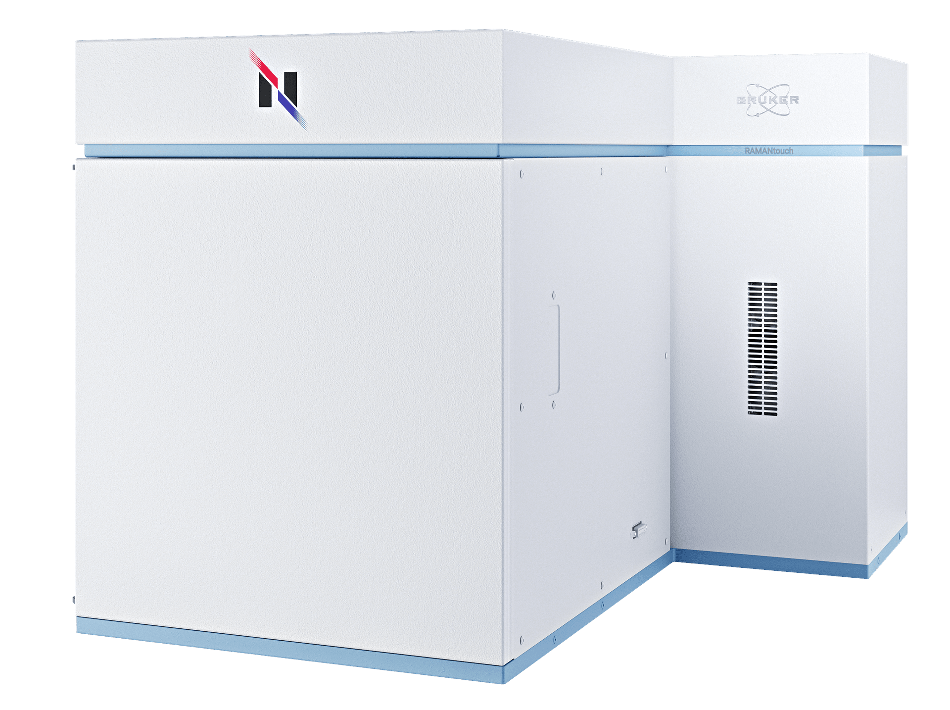 High-performance Raman microscope by Bruker featuring multiple objective lenses and a sleek, modern design for advanced chemical analysis and imaging.