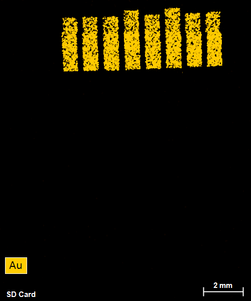 Elemental map of SD card taken using EDS SEM - only surface features visible