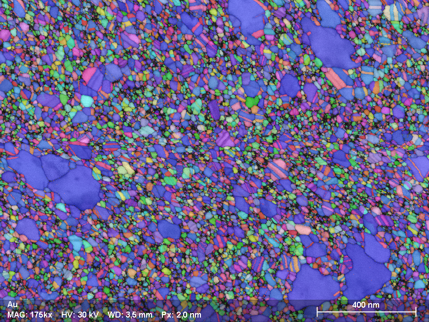 On-axis TKD map of a 20 nm Au film