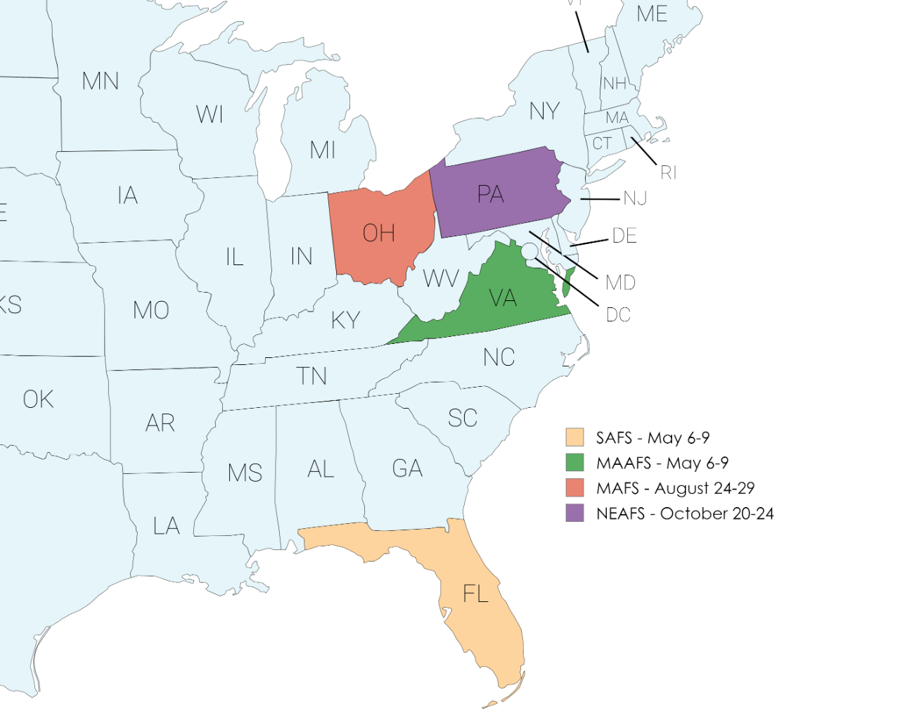 map US locations AFS events