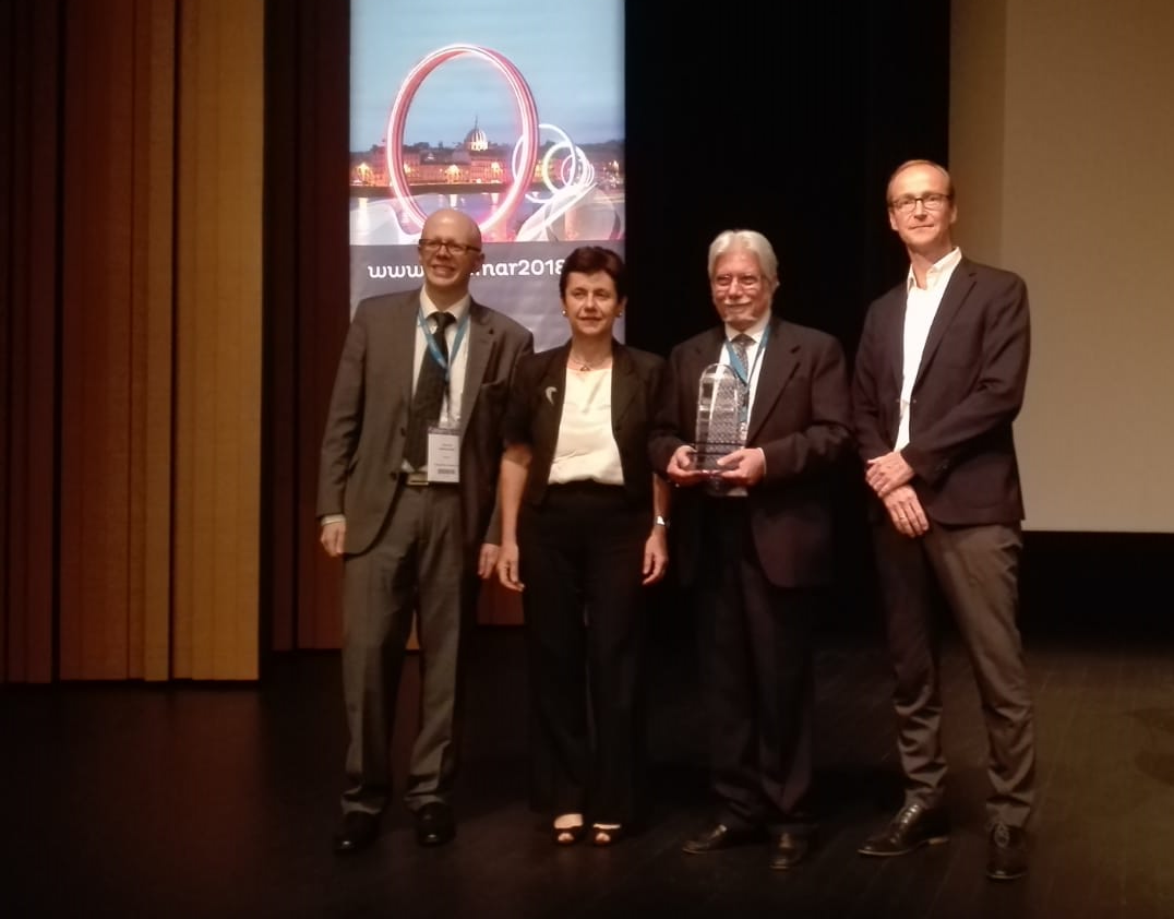 From left: Professor Patrick Giraudeau, Chairof EUROMAR 2018, Prof. Lucia Banci, Chair of Ernst Prize committee, Prof. Claudio Luchinat from University of Florence, Winner of the Richard R. Ernst Prize 2018 and Dr. Falko Busse, Group President of Bruker BioSpin