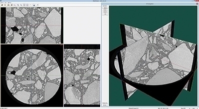 通过混凝土样本的三个正交虚拟切片