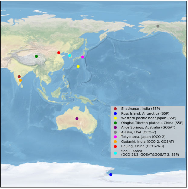 Examples of EM 27/SUN measurement campaign sites for satellite validation.